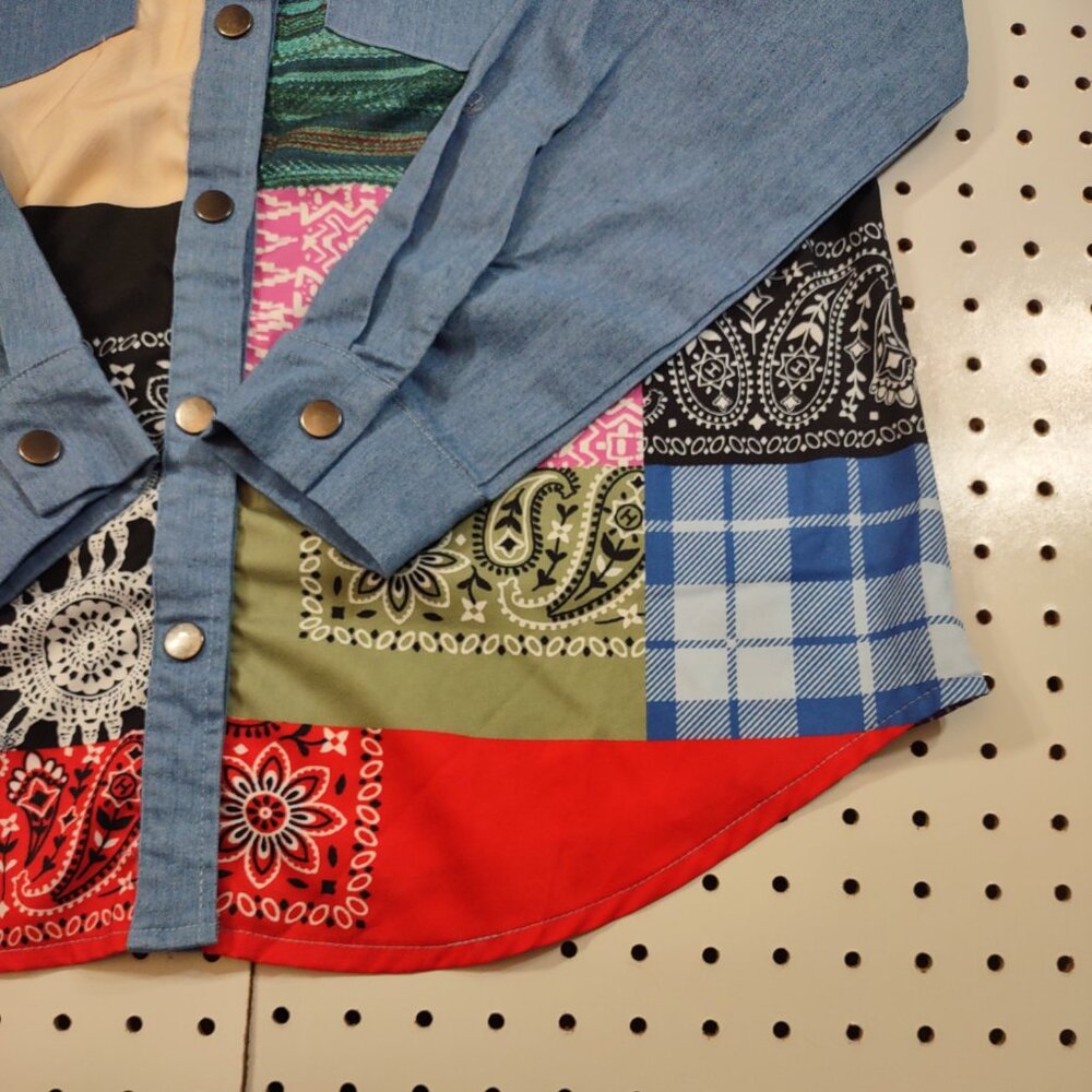 Urisme Patchwork Snap Button Blouse, Size Medium - image 4